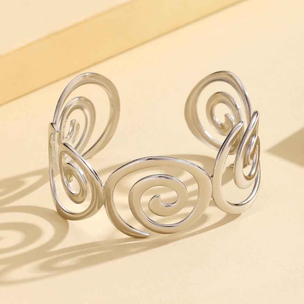 Vintage Hollow Spiral Open Cuff Gold-Plated Stainless Steel Bracelet for Women