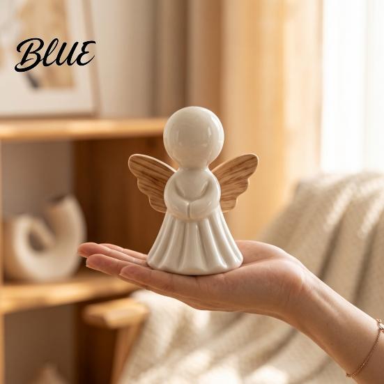 Resin Crafts for Home Minimalist Angel Figurine with Wood Texture Wings Compact Statue Accessories Decorative White Sculpture Office Desk Decoration