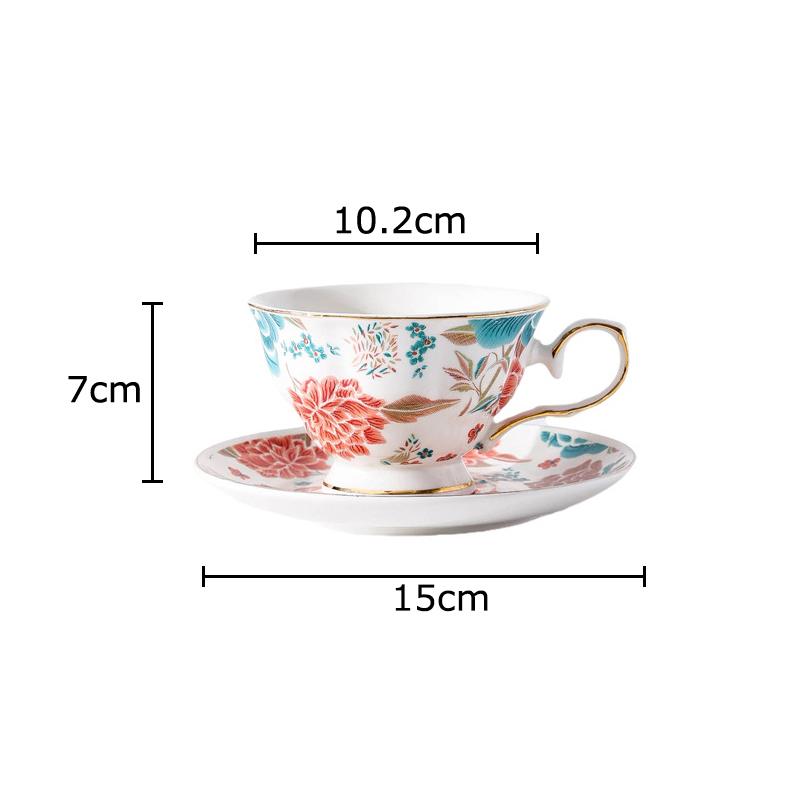 Floral Blooming Painted Cup&saucer Golden Edge Porcelain Coffee Mug Dining Table Afternoon Tea Teacup Fruits Juice Cup Mugs