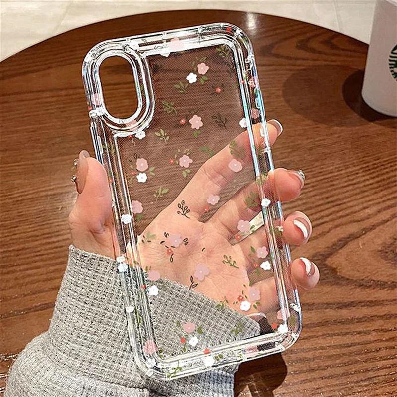 Flower Branch Soft Case For iPhone 13 11 12 14 15 Pro Max 7 8 Plus SE   X XR XS Anti-drop Airbag Shockproof Phone Cover