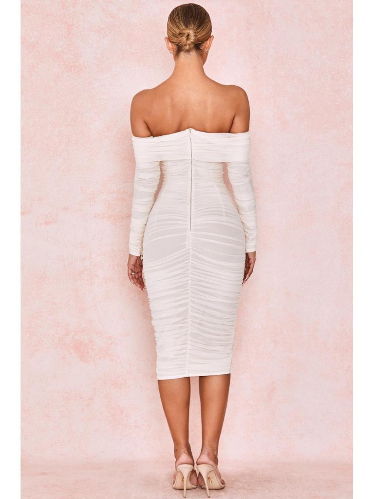 2025 Europäisches und Amerikanisches Damen Unifarbenes Off-Shoulder Schmal geschnittenes Partykleid