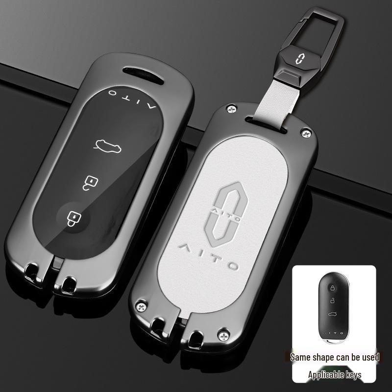 Huawei AITO M5/M7 2023 Leather Key Case: Advanced Metal Protective Shell with Buckle for Men and Women