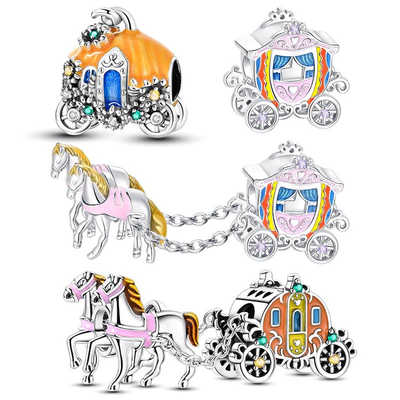 Genuine Copper Pumpkin Carriage Bead Elements Horse-Drawn Carriage Decorative Charms Suitable For Authentic Pendant Piece Jewelry Creation Make Up