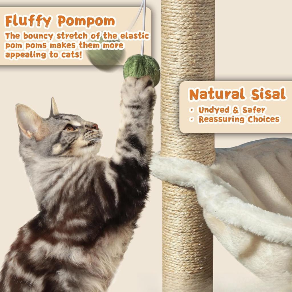 Wooden cat scratching column vertical small cat tree tower with hammock household pet cat climbing integrated frame to relieve boredom toys