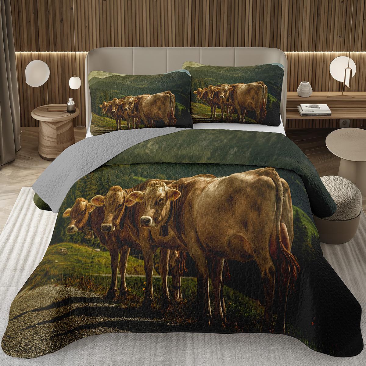Highland Koe Sprei Twin/King Boerderijdier Stier Vee Sprei Rustieke Landelijke Stijl Gewatteerde Beddengoedset Omkeerbare Spreien EU Single 135x200cm