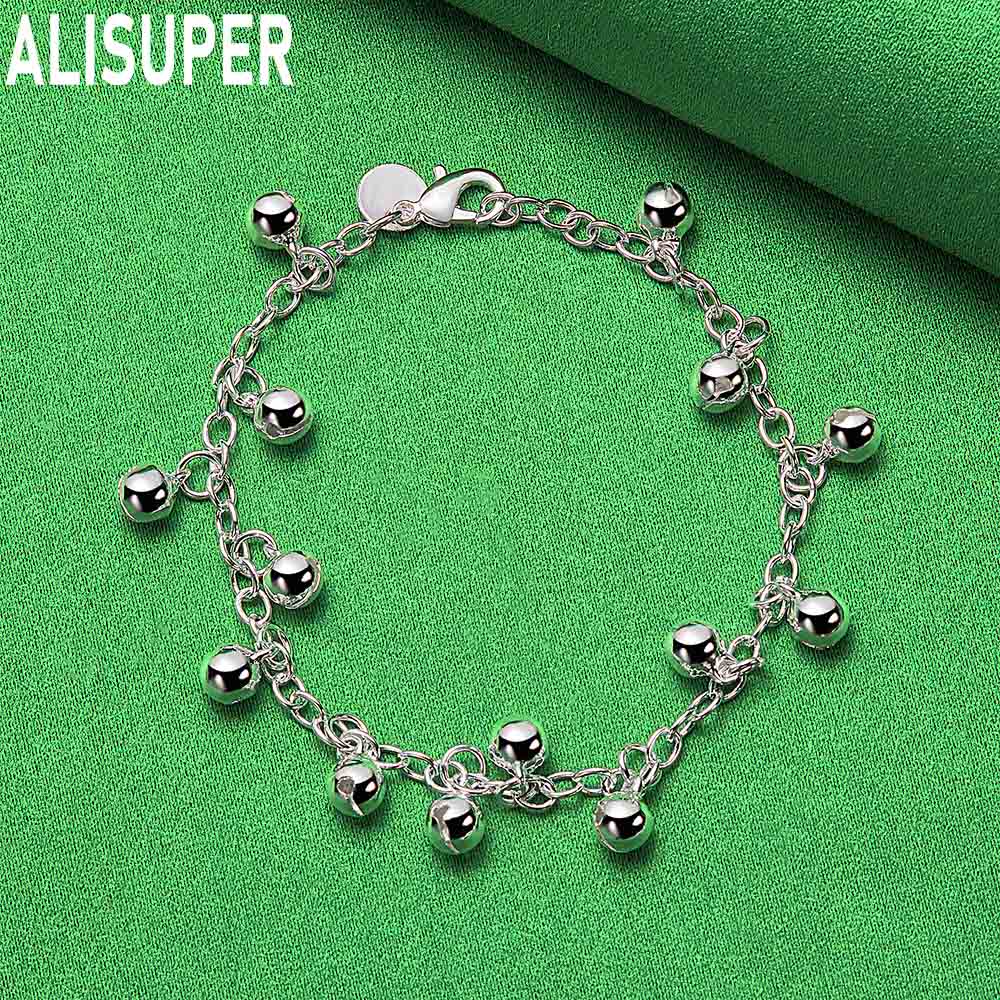925 Sterling Silver Charming Side Chain Bell Bracelet Gift Jewelry