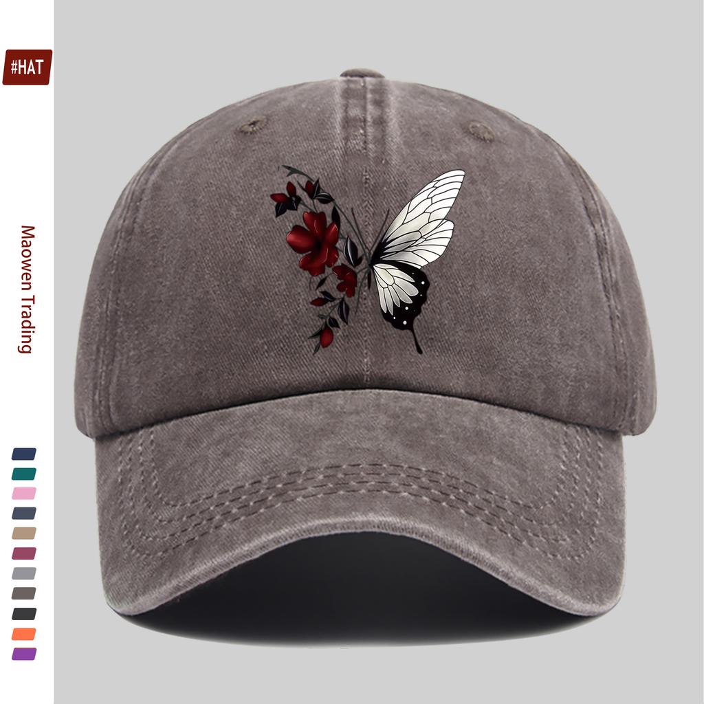 pc Butterfly And Floral Pattern Printed Baseball Cap Home Leisure Decor Papa Hat Truck Driver Sun Hat Washable Adjustable He