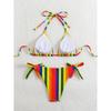 Regnbuestripet Bikinisett Dame Sommer Nytt Badedrakt Todelt Halter Snøring Badedrakt Mote Ermeløs Badeklær Strandklær