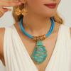 Irregular Geometric Resin Gemstone Braided Necklace Earrings