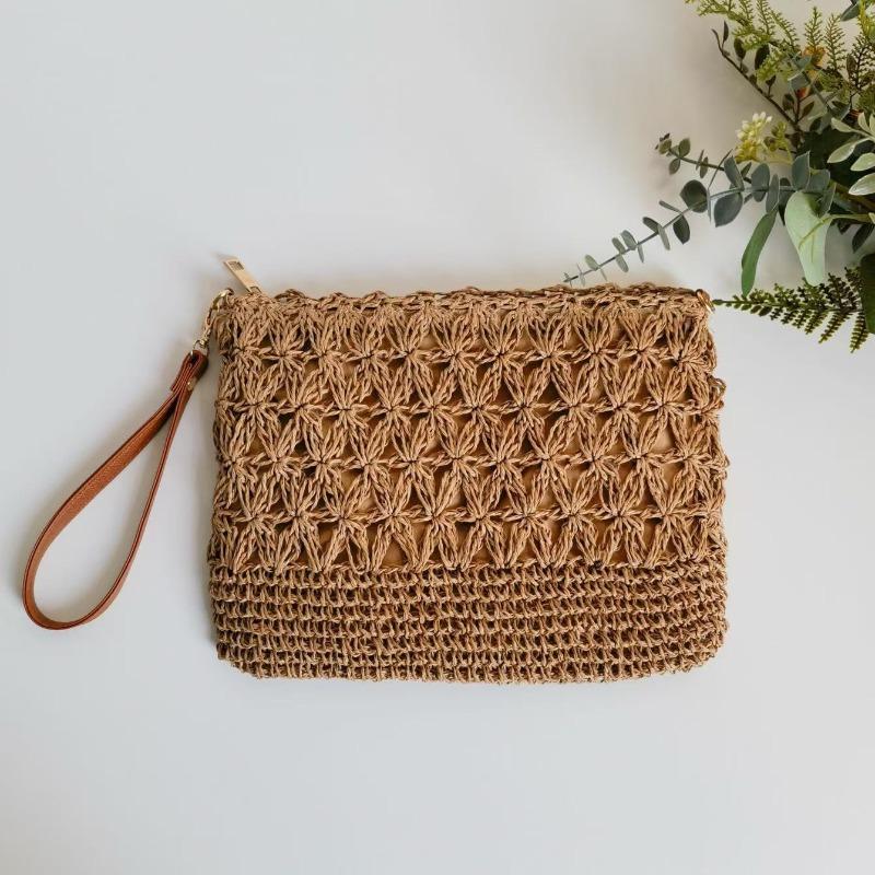 New casual hollow straw bag handwoven bag versatile portable messenger bag women's vacation mobile phone bag beach bag
