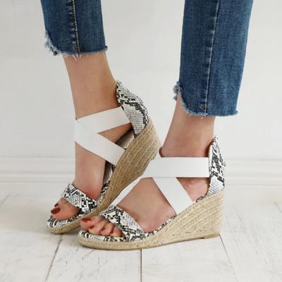 Fashion Women Wedge Sandals Peep Toe Cross-tied Sandal Leopard Woman Platform Shoes Fashion Summer Espadrilles High Heel Shoes for Lady
