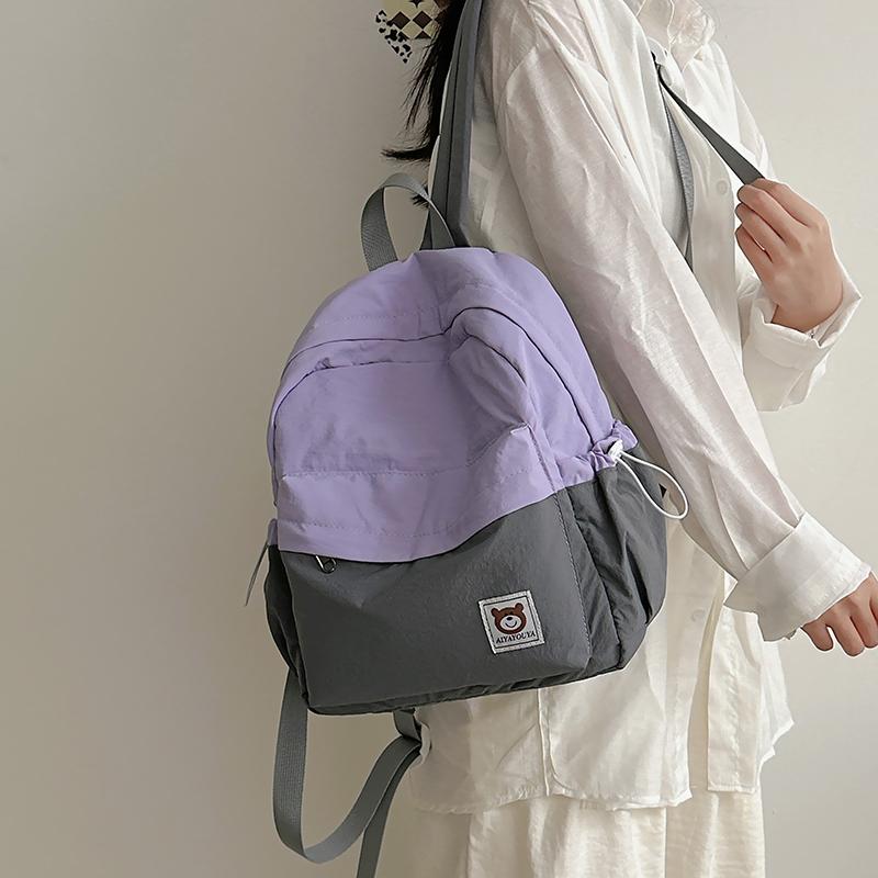 Women Contrast Color Backpack Junior High School Student Travel Small Schoolbag