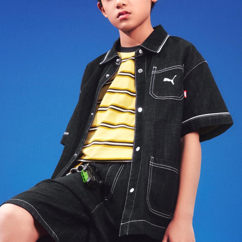 Kids' PUMA Kids' Denim Shirts Lapel Moderate Non-Stretch