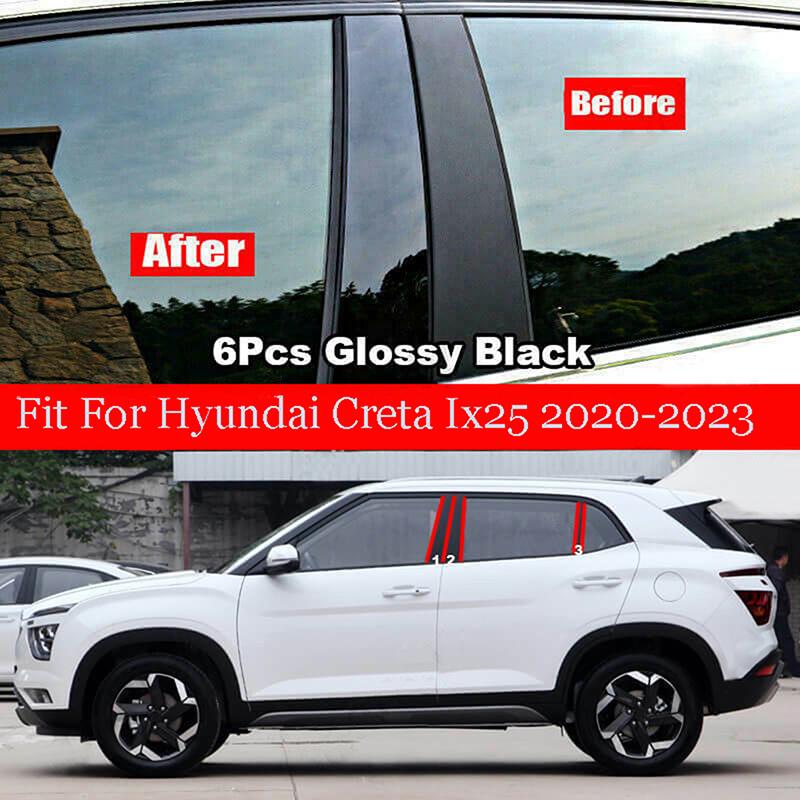 6Pcs Car Pillar Posts for Hyundai Creta Ix25 2020 2021 2022 2023 Glossy Black Door Window Trim Stickers Styling Accessories