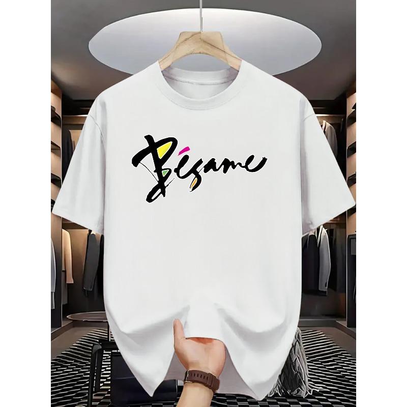 

European sizes Summer Men S Fashion Short-Sleeve T-Shirt with Letter Pattern Print 4XL білий