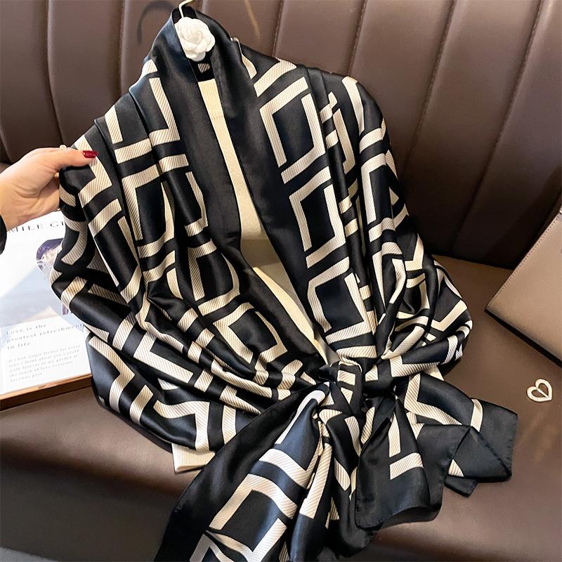 Korean Version of Summer New Fashionable Silk Multi-function Shawl with Sun Protection Air Conditioning Blanket High-quality Long Silk Scarf
