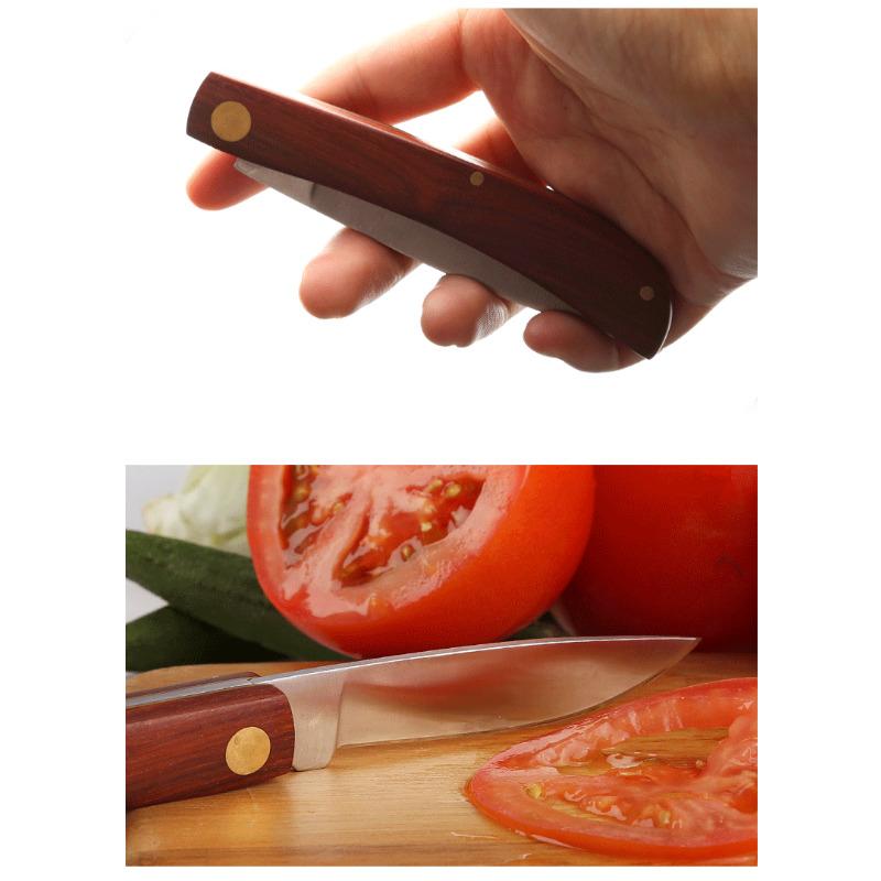 Stainless Steel Fruit Knife Portable Folding Knife with Wooden Handle Household Fruit Folding Peeler Kitchen Tool Mini