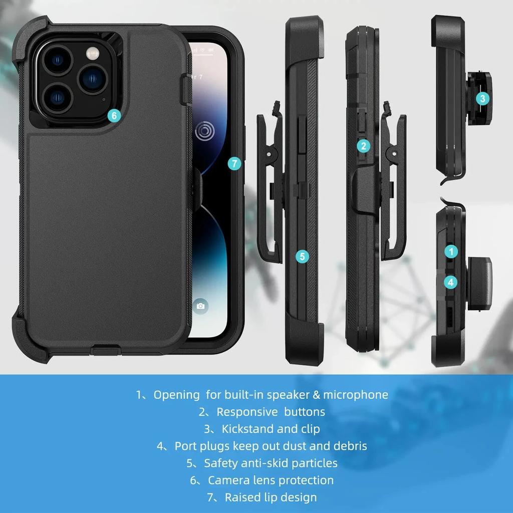 3 IN 1 Heavy Duty Armor Stand Case für IPhone 16 Pro MAX 14 13 12 11 15 XS MAX XR X XS SE 6 7 8 Plus Gürtelclip Otter Case Box Militärhalter Abdeckung