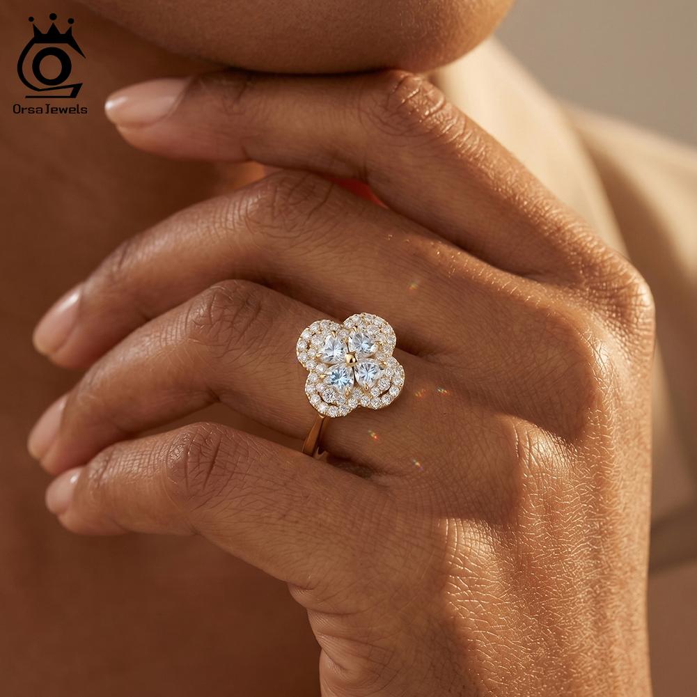 ORSA JEWELS Brilliant 925 Sterling Silver D Color Clover Moissanite Diamand Ring for Women Luxury Party Wedding Jewelry MOR18