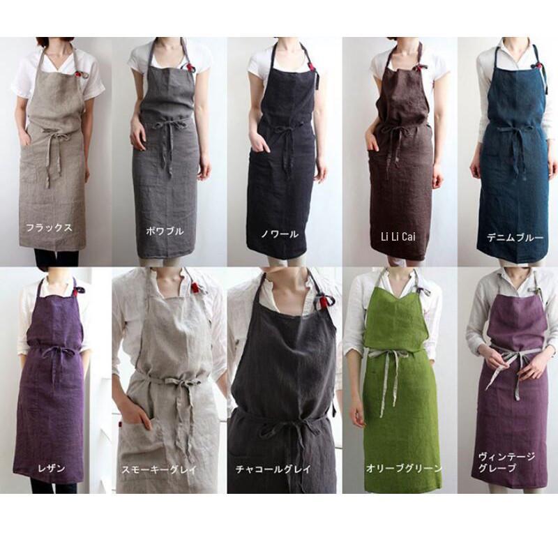 Bawełniano-lniany fartuch ogrodniczy w kwiaty - Prosty i elegancki styl japońsko-koreański