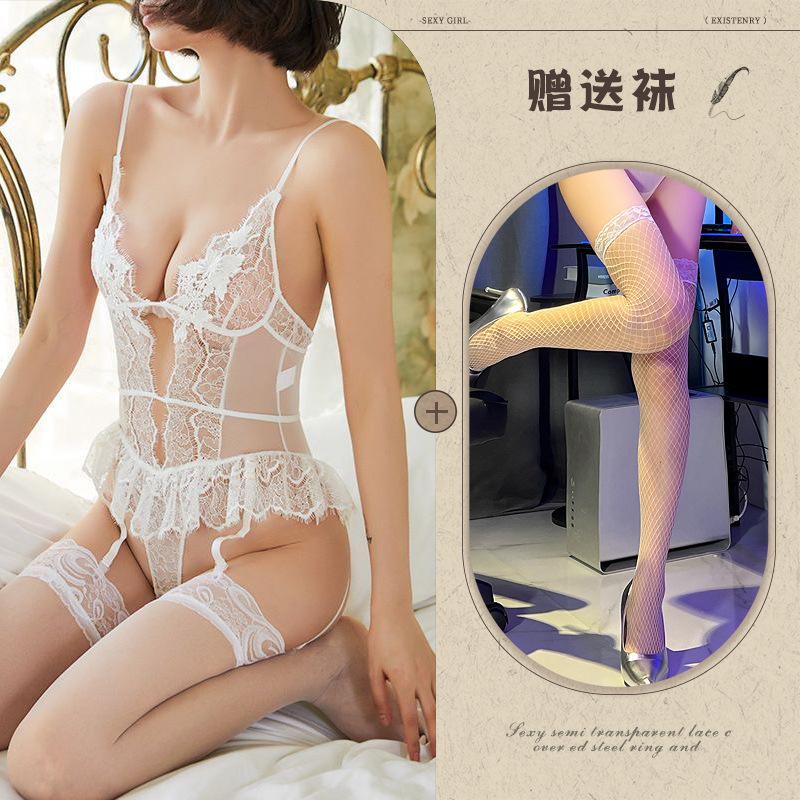 New sexy lingerie lace shapewear backless burst tits seduction transparent tight suspenders women