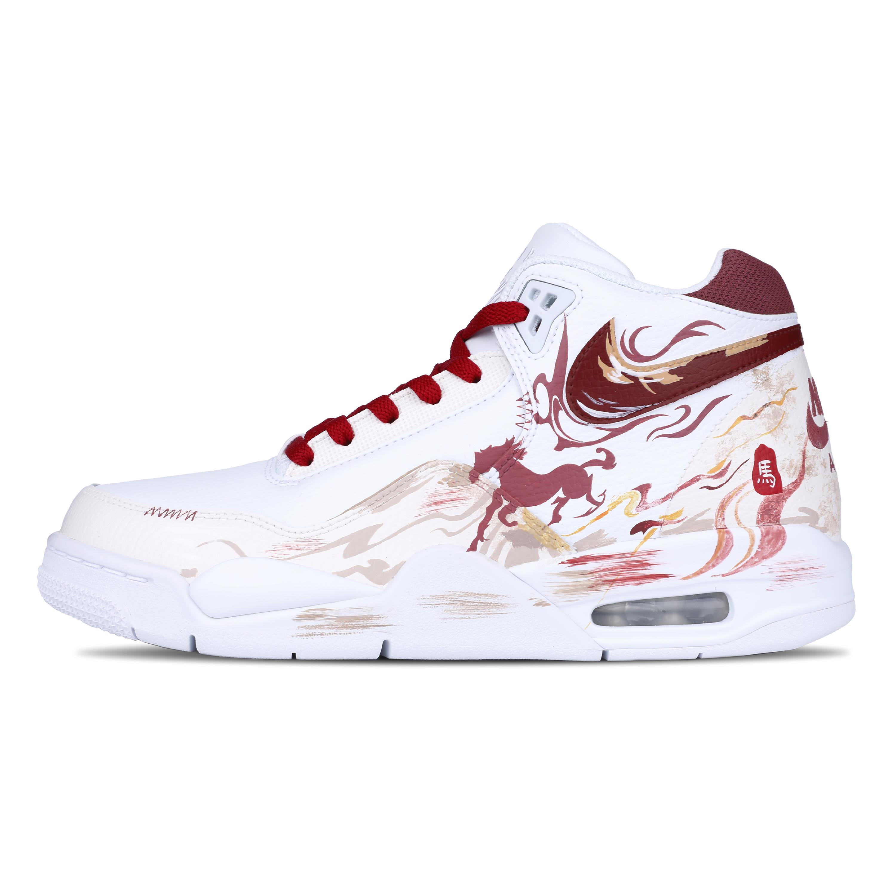 

Nike Flight Legacy Fire Cloud Pony Mid top Vintage Basketball Shoes Men s Sunset Red BQ4212-101(Team28-) 41