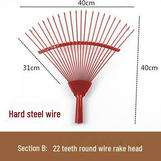 Garden Rake with Long Wooden Handle for Lawn and Leaves