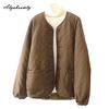 Plus Size Korean Style Autumn Winter Women Basic Jacket O Neck Beige Brown Black Khaki Padded Parka Long Sleeve Casual Loose Ladies' Outerwear