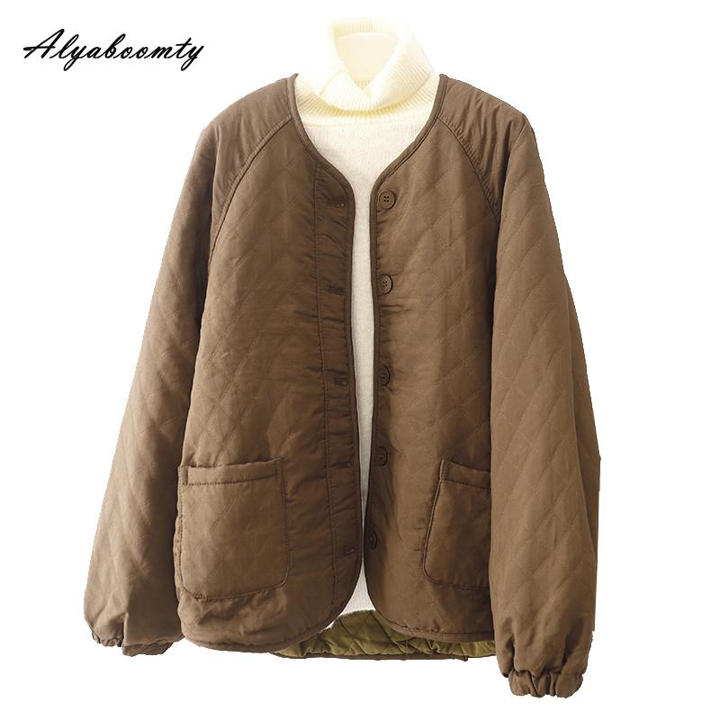 

Женская базовая куртка большого размера в корейском стиле на осень-зиму с круглым вырезом, бежевая, коричневая, черная, хаки, стеганая парка, с длинным рукавом, повседневная, свободного кроя, женская верхняя одежда XL коричневый