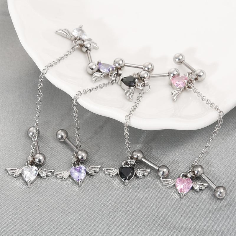 2 In 1 Angel Heart Wing Earrings Pendant Tassel One-piece Earring Helix Double Piercing Earring Chain Cartilage Dangle Earrings