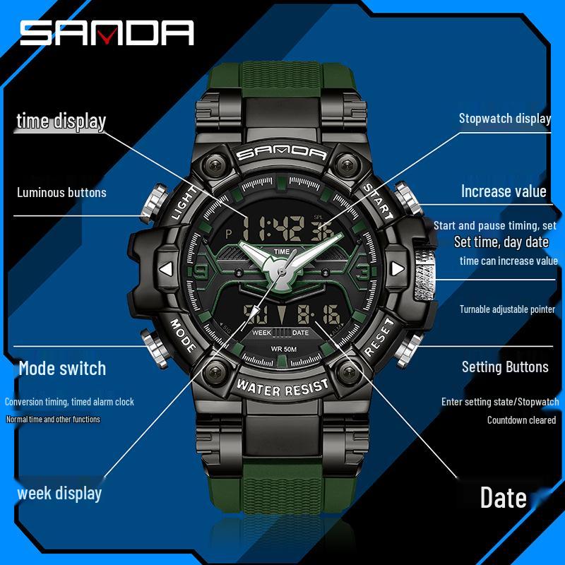 Sanda Men's Teen Sports Luminous Waterproof Multifunctional Outdoor Watch