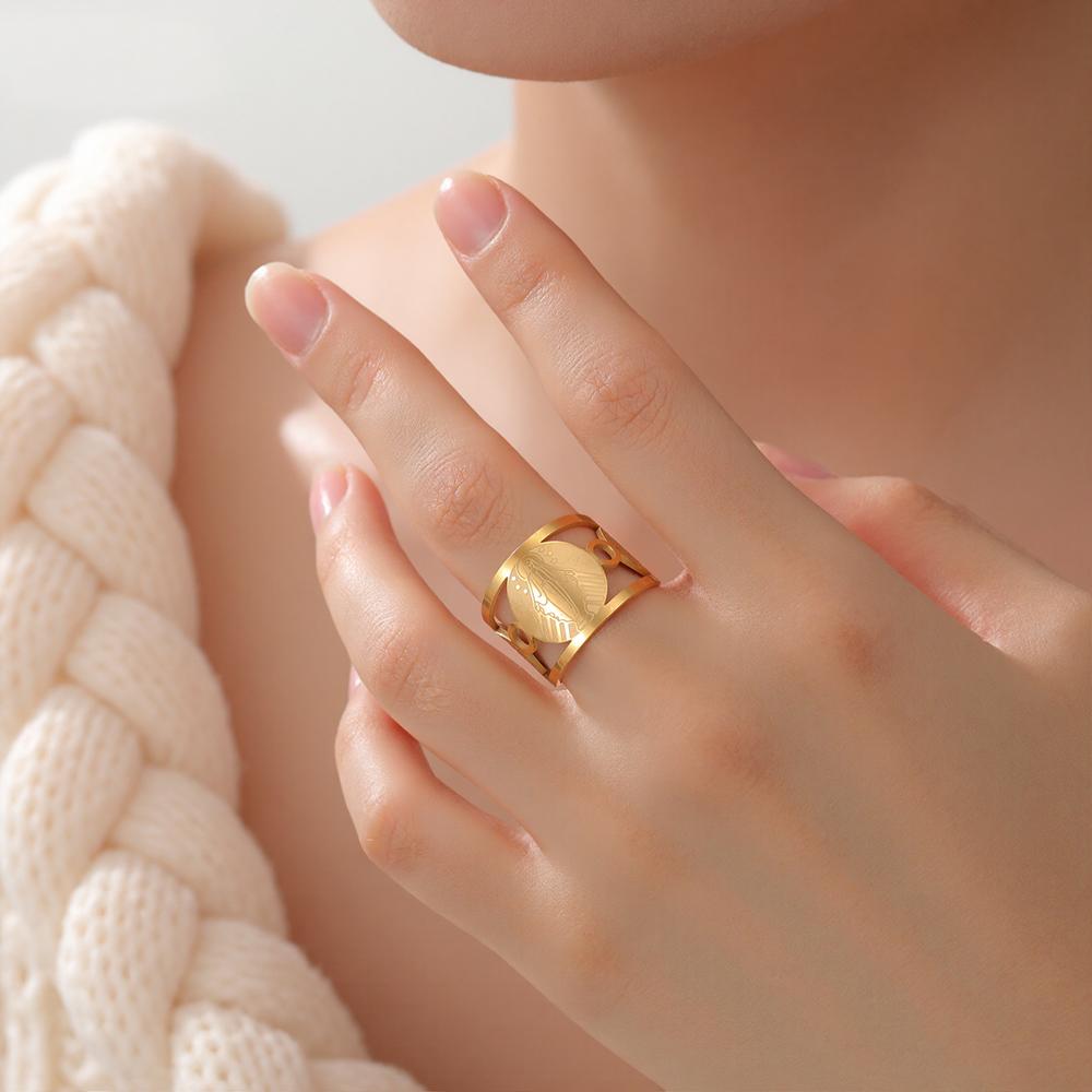 Dawapara Virgin Mary Ring Adjustable Holy Mother Mary Christian Gifts Blessing Protection Religious Ring Stainless Steel Jewelry