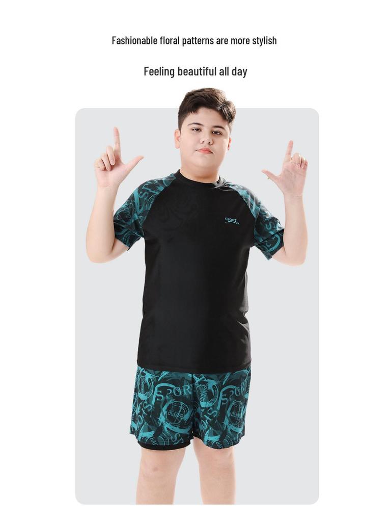 Boys' High-Elastic Quick-Dry Swimsuit Set - Anti-Embarrassment, Two-Piece Beachwear for Tweens and Teens