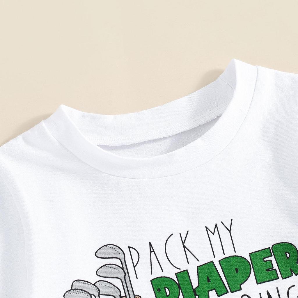 2Pcs Baby Boy Summer Outfits 6 12 18 24 Months 3 Years Short Sleeve T-Shirt + Golf Print Shorts Set Infant Clothes