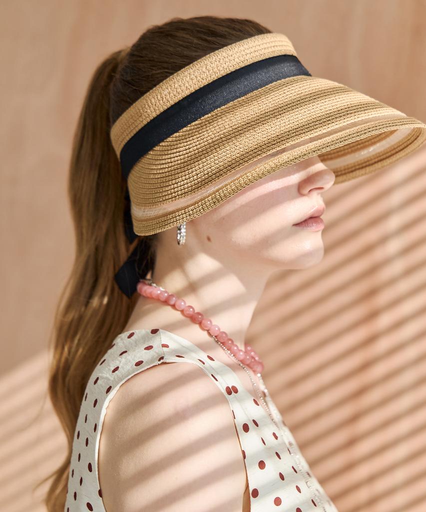 MAXZA Contrast Ribbon Strap Wide Sun Cap