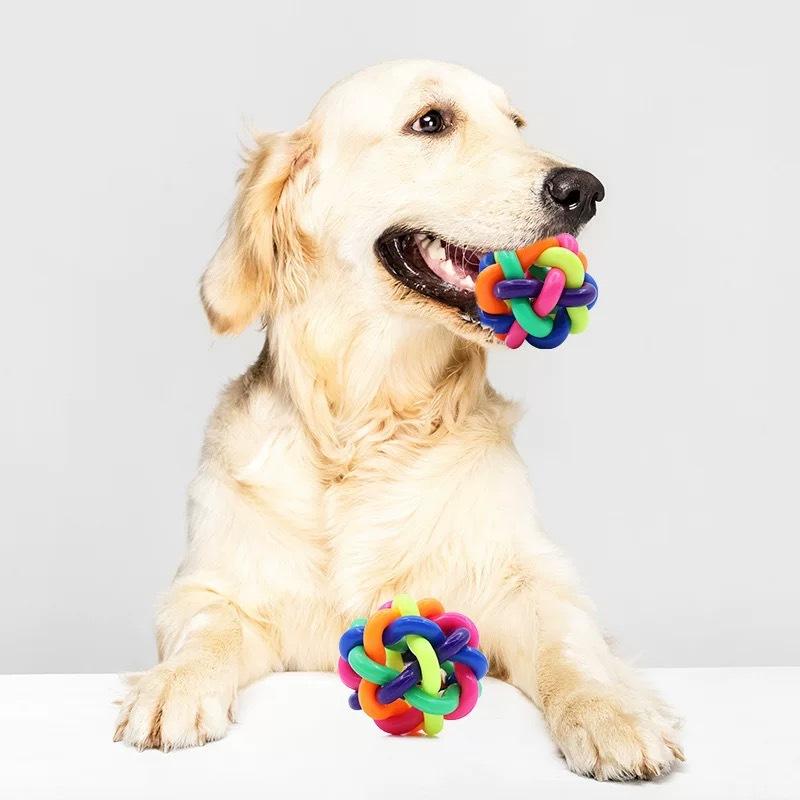 10/12PCS Colorful Bell Woven Ball Dog Toy Hard Rubber Chew Ball with Rainbow Design Interactive Pet Product for Dogs Puppy
