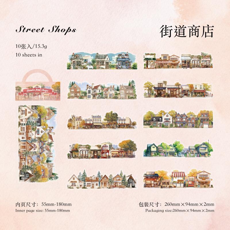 

6style 10pcs Cute Natural City Landscape PET Material Long Strip Decorative Stickers DIY Handmade Materials Decorative Scrapbook