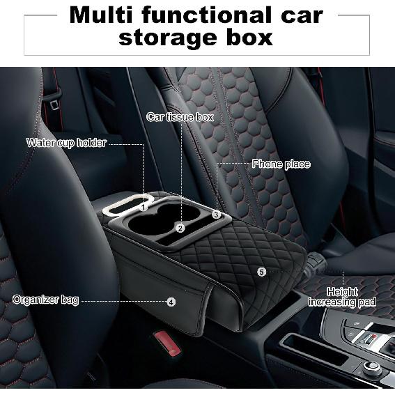 5-in-1 Arm Rest Cover Universal Armrest Storage Box Upgrade Memory Foam Console Cover with Cup for Car Phone Tissue Box Holder