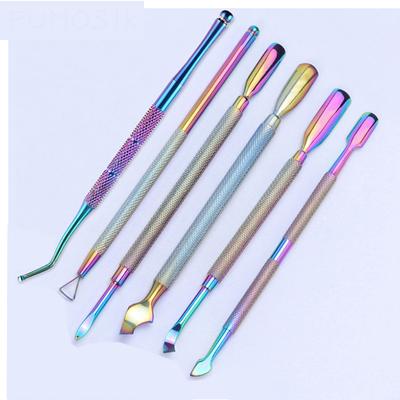 Regenbogen-Nagel-Nagelhautschieber, Pinzette, Nagelkunstfeilen, UV-Gel-Nagellack, zum Entfernen der Maniküre, Pflege, Rillenreinigungswerkzeug