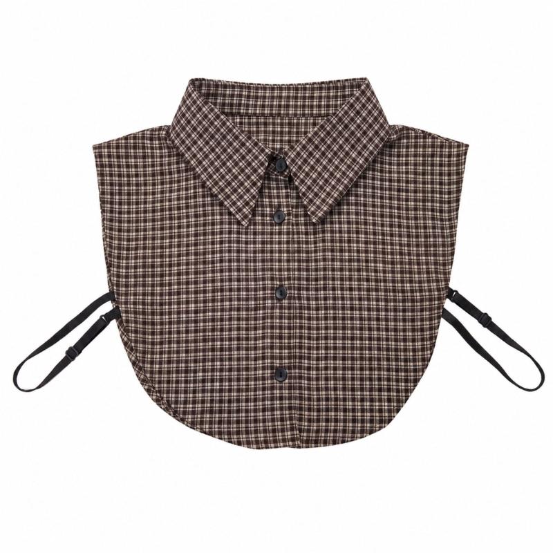 Check Pattern Detachable Faux Collar Shirt Collar Insert for Sweatshirt Layering with Pointed Collar and Front Style