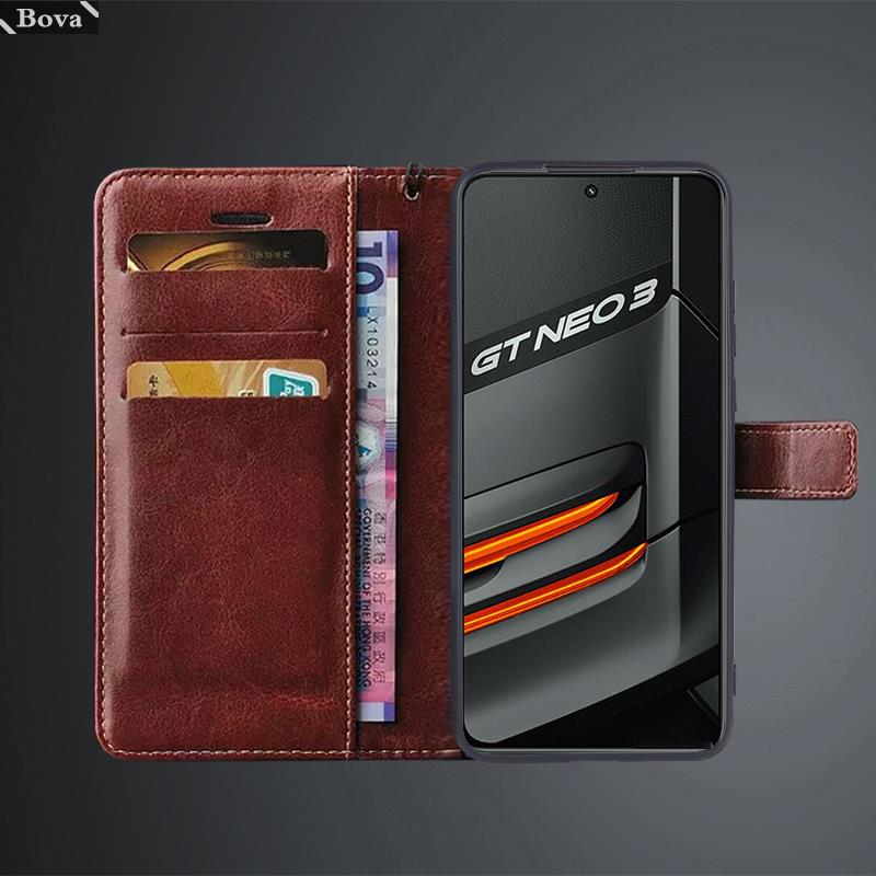 Card Holder Pu Leather Cover Case for OPPO Realme GT Neo 3 Flip Cover Retro Wallet Bag Fitted Case Business Fundas Coque