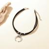 Vintage Round Leather Cord Pendant Necklace With Unique Fingerprint Design Bohemian Statement Jewelry For Women