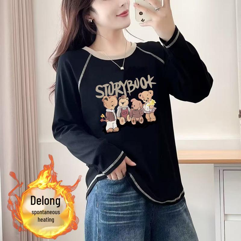 

Женская бархатная двусторонняя футболка с длинным рукавом 2024: Шикарный, Универсальный, Осенне-зимний стиль M for 100-115 jin