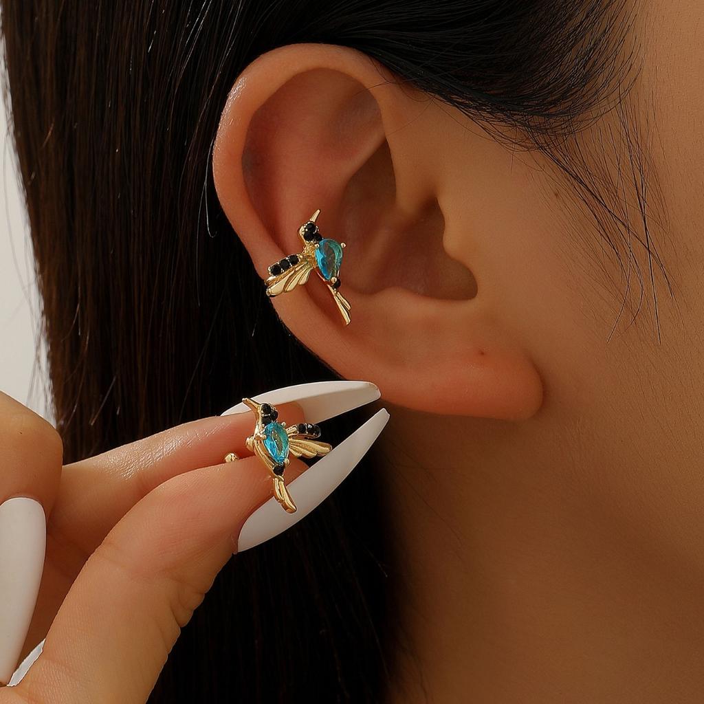 Colorful Hummingbird Shaped Ear Cuff Earrings Sparkly Animal Ear Clips for Women