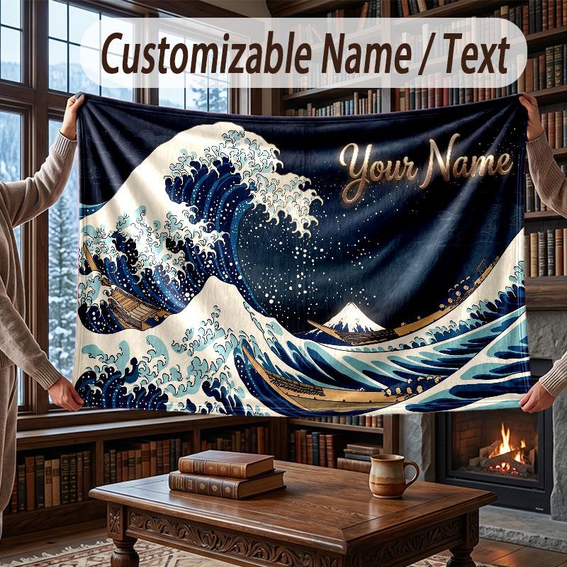 Octopus Sea Life Theme Throw Blanket Custom Name Text Personalized Blanket Soft Cozy Blanket for Home Sofa Bed