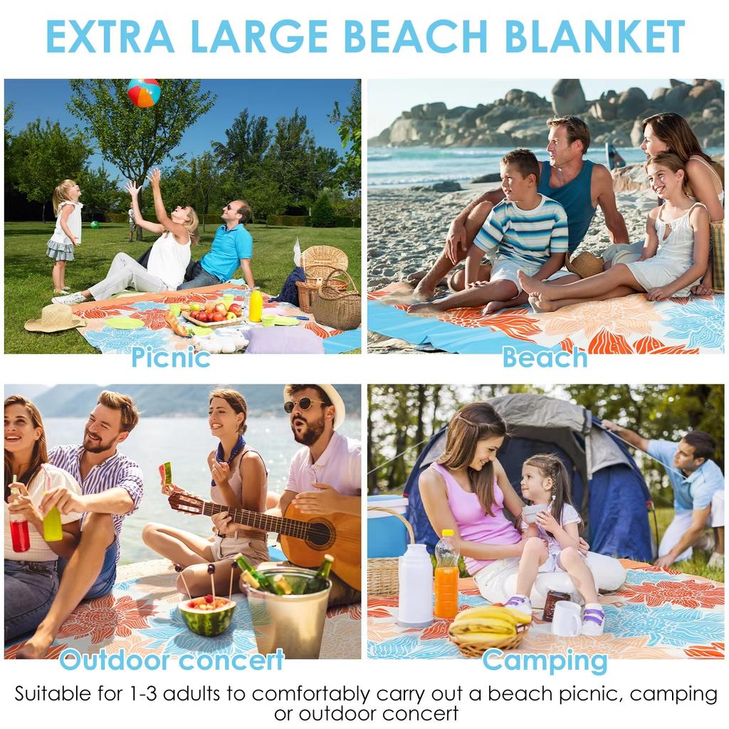 Beach Blanket Picnic Mat 180x210cm Waterproof Sandproof Portable Outdoor Sports Travel Hiking Camping Ground Cover Foldable Pad