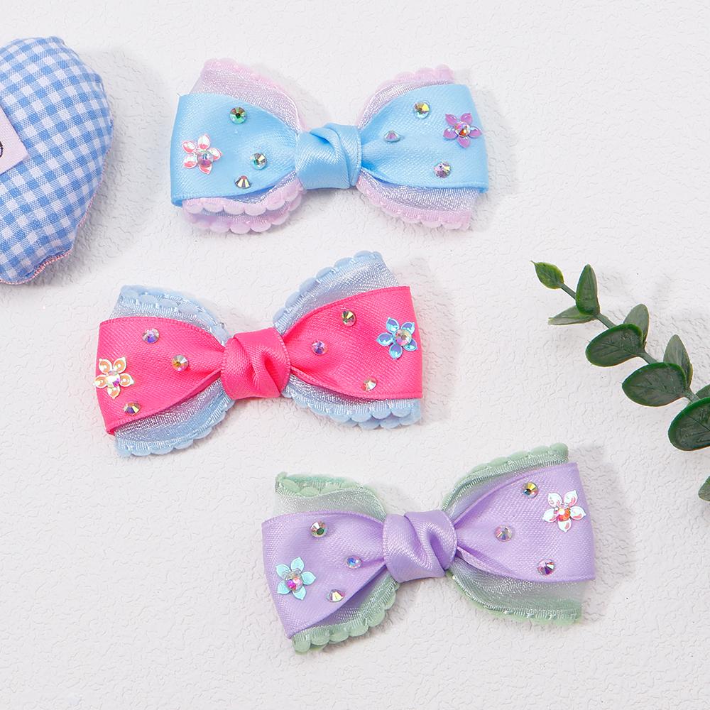 2Pcs New Children's Bow Hairpin Shiny Hairpin With Diamonds Headdress Hair Clips Sweet Girls Princess Hair Accessories