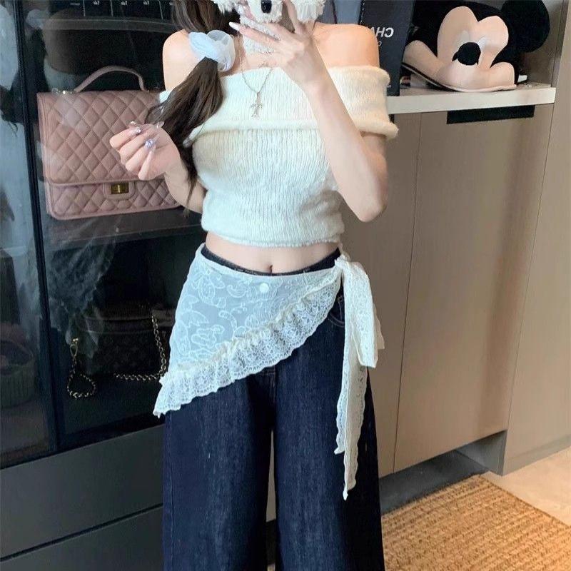 Summer Lace Bandana Scarf Korean Style Triangle Neckerchief, Boho Waist Belt For Girls, Countryside Photo Shoot Accessories