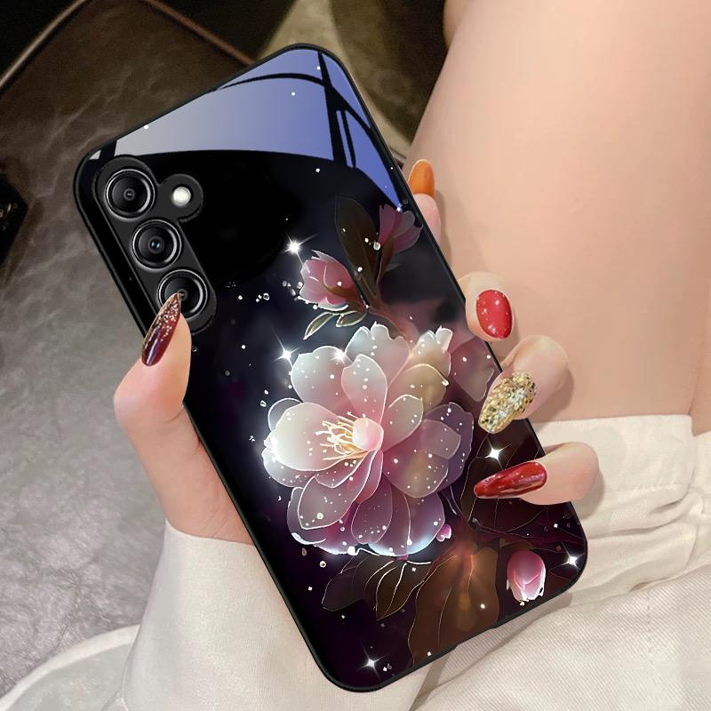 Szklane etui na telefon Samsung Galaxy A14 4G 20 30 52 20S 21S 22 A25 32 33 34 42 50 51 53 54 70 71 72 73 5G Ink Mountain Camellia