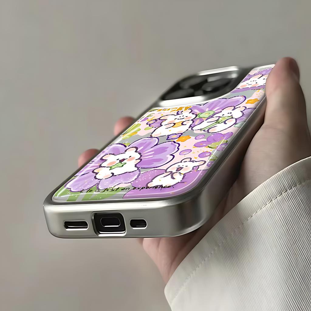 Ins Cute Purple Little Rabbit Phone Case for iPhone 17 16e 16 15 14 13 12 11 Air Pro Max X XR XSMAX 8 7 Plus Luxury Clear Cover